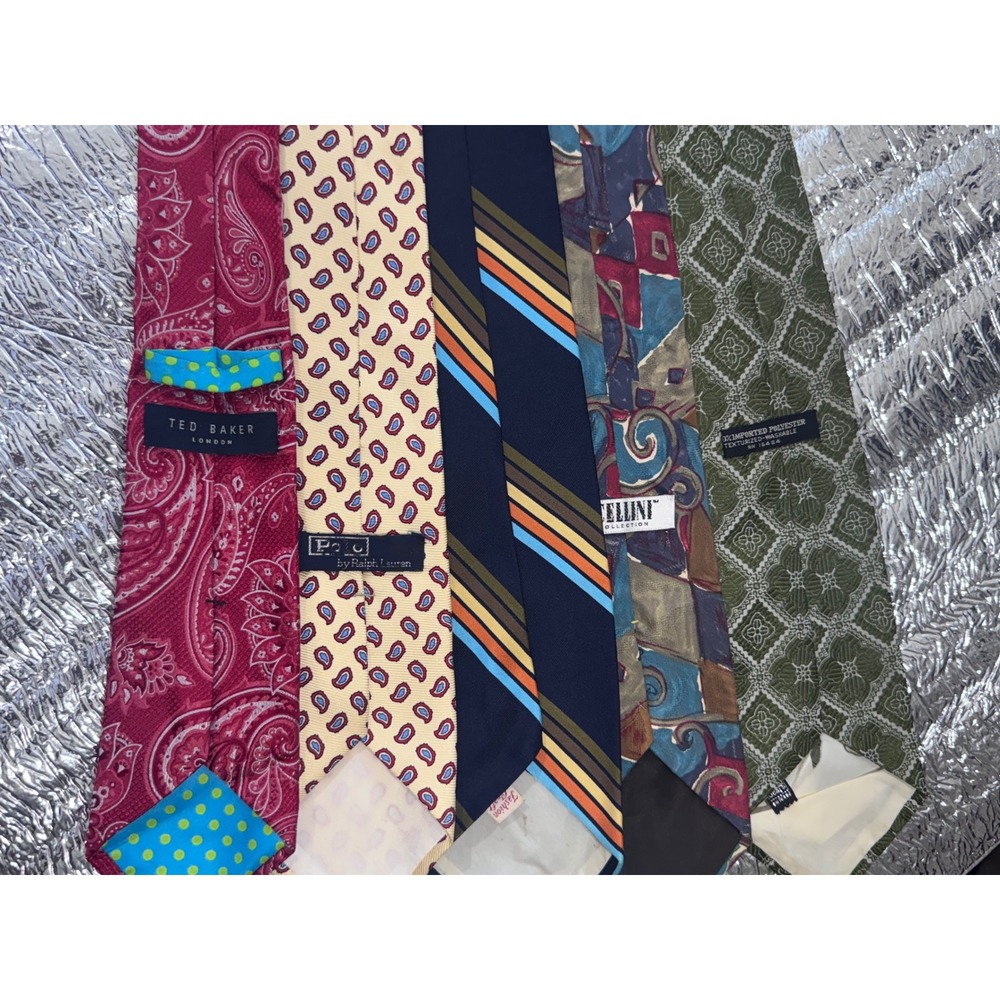Lot of 5 Mens Silk Neck Ties Ted Baker Polo Ralph Lauren Paisley Stripe Vintage